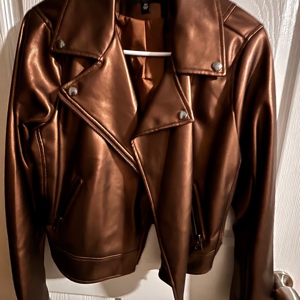 Torrid Brown Leather Moto Jacket with Asymmetrical Design